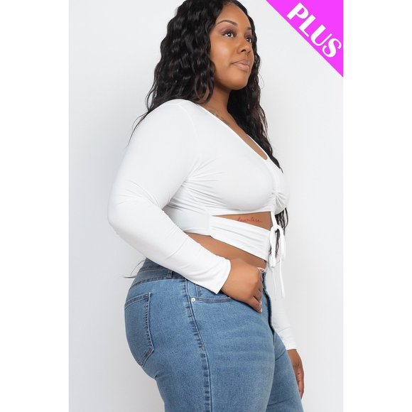 Plus Size Drawstring Ruched Cutout Crop Top - Picture 3 of 8